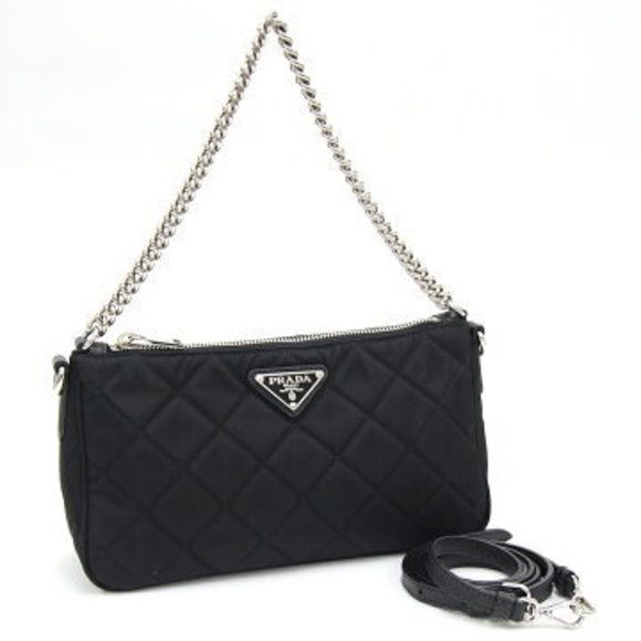 Prada Shoulder Bag Black Nylon Accessory Pouch Crossbody Quilted - Picture 1 of 5
